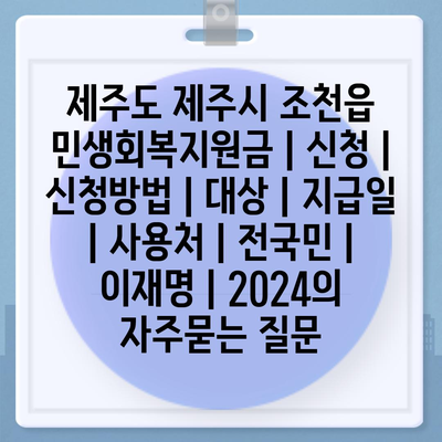 제주도 제주시 조천읍 민생회복지원금 | 신청 | 신청방법 | 대상 | 지급일 | 사용처 | 전국민 | 이재명 | 2024