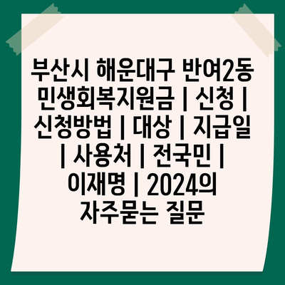 부산시 해운대구 반여2동 민생회복지원금 | 신청 | 신청방법 | 대상 | 지급일 | 사용처 | 전국민 | 이재명 | 2024