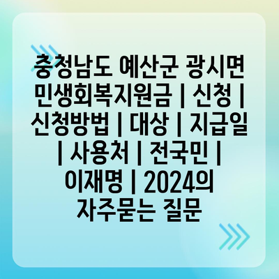 충청남도 예산군 광시면 민생회복지원금 | 신청 | 신청방법 | 대상 | 지급일 | 사용처 | 전국민 | 이재명 | 2024