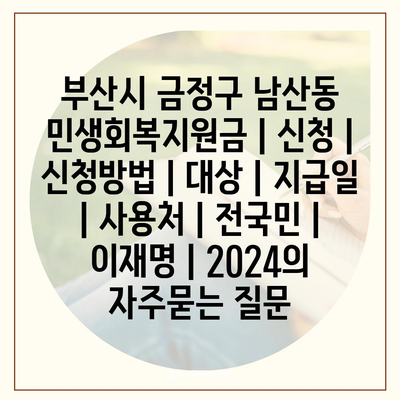 부산시 금정구 남산동 민생회복지원금 | 신청 | 신청방법 | 대상 | 지급일 | 사용처 | 전국민 | 이재명 | 2024