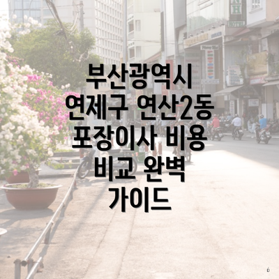 부산광역시 연제구 연산2동 포장이사 비용 비교 완벽 가이드