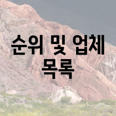 순위 및 업체 목록