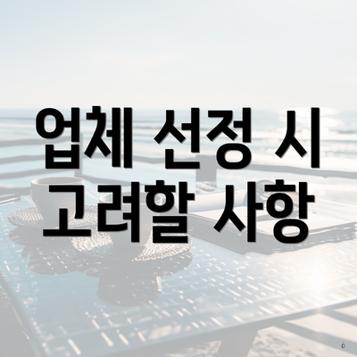 업체 선정 시 고려할 사항